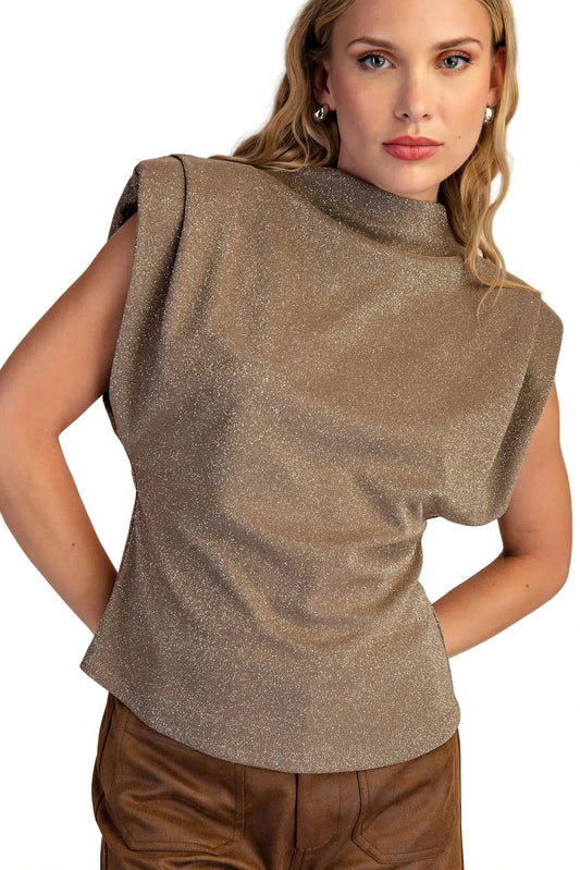 Blair High Neck Sleeveless Shoulder Pad Top