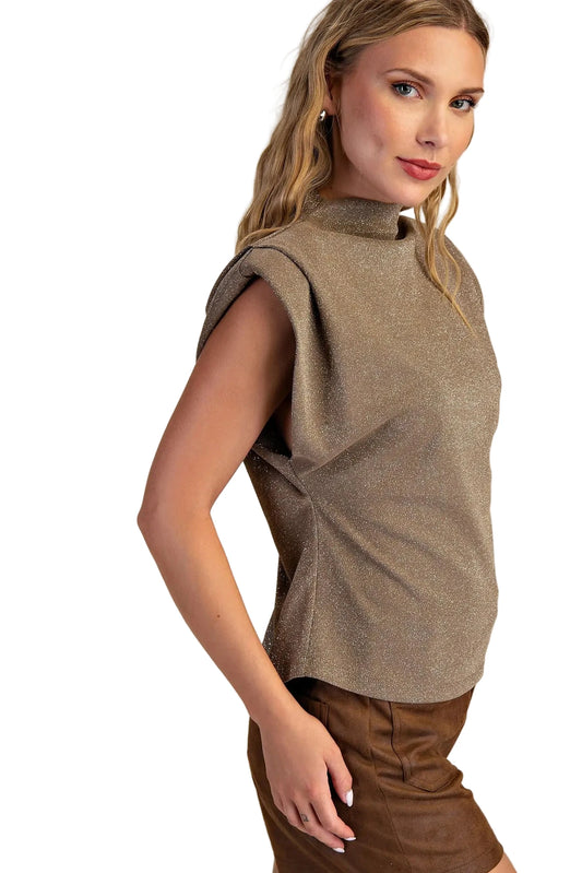 Blair High Neck Sleeveless Shoulder Pad Top