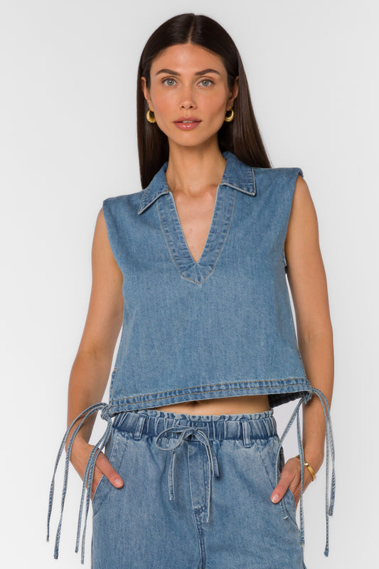 Capricorn Sleeveless V-Neck Denim Top