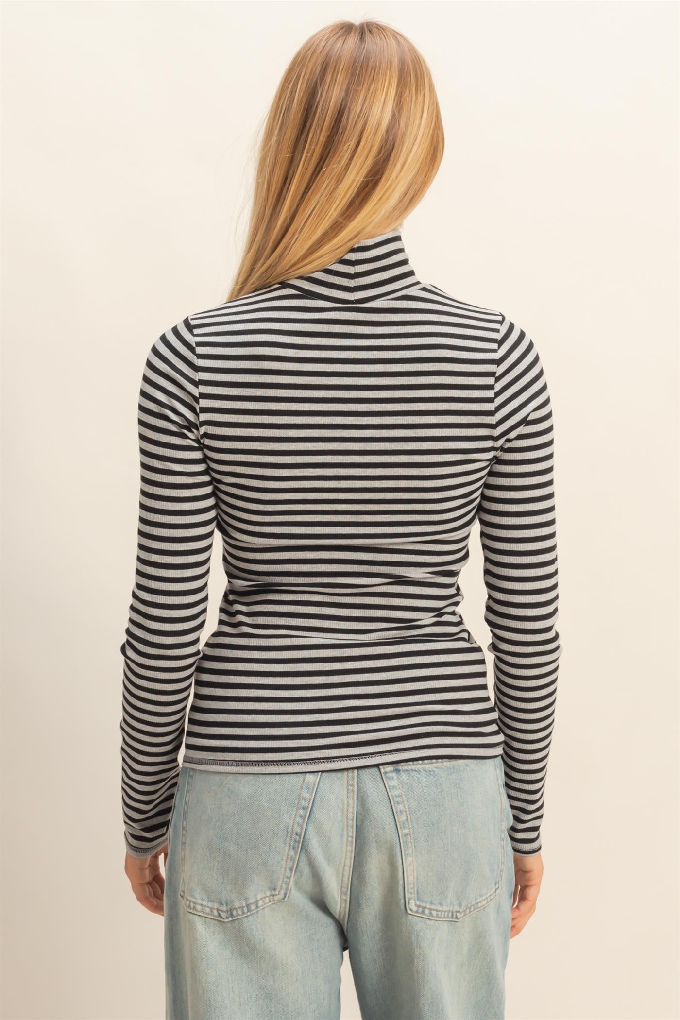 Maeve Fitted Stripe Turtleneck Pullover