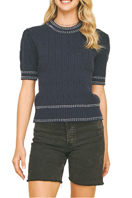 Harper Cable Knit Short Sleeve Sweater