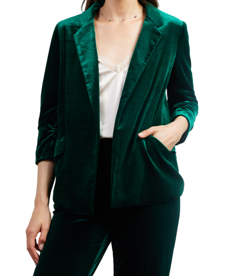 The Perfect Velvet Blazer With Ruched Sleeve