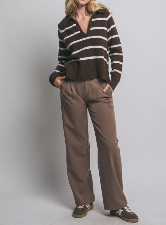 Eden V-neck Stripe Polo Sweater