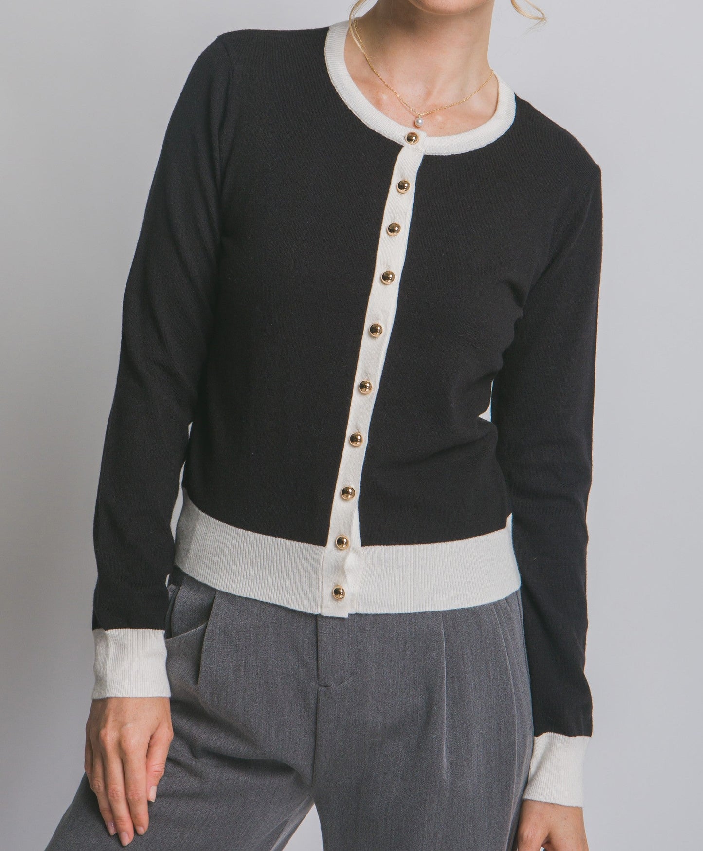 Kinsley Long Sleeve Contrast Trim Cardigan