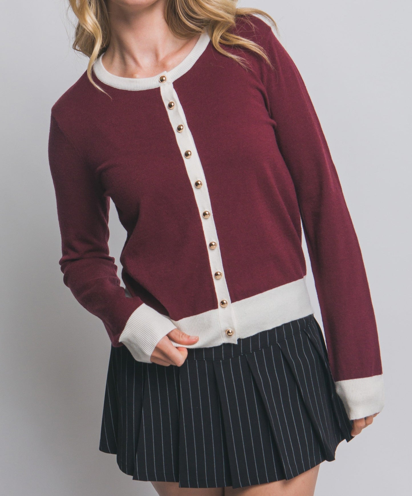 Kinsley Long Sleeve Contrast Trim Cardigan