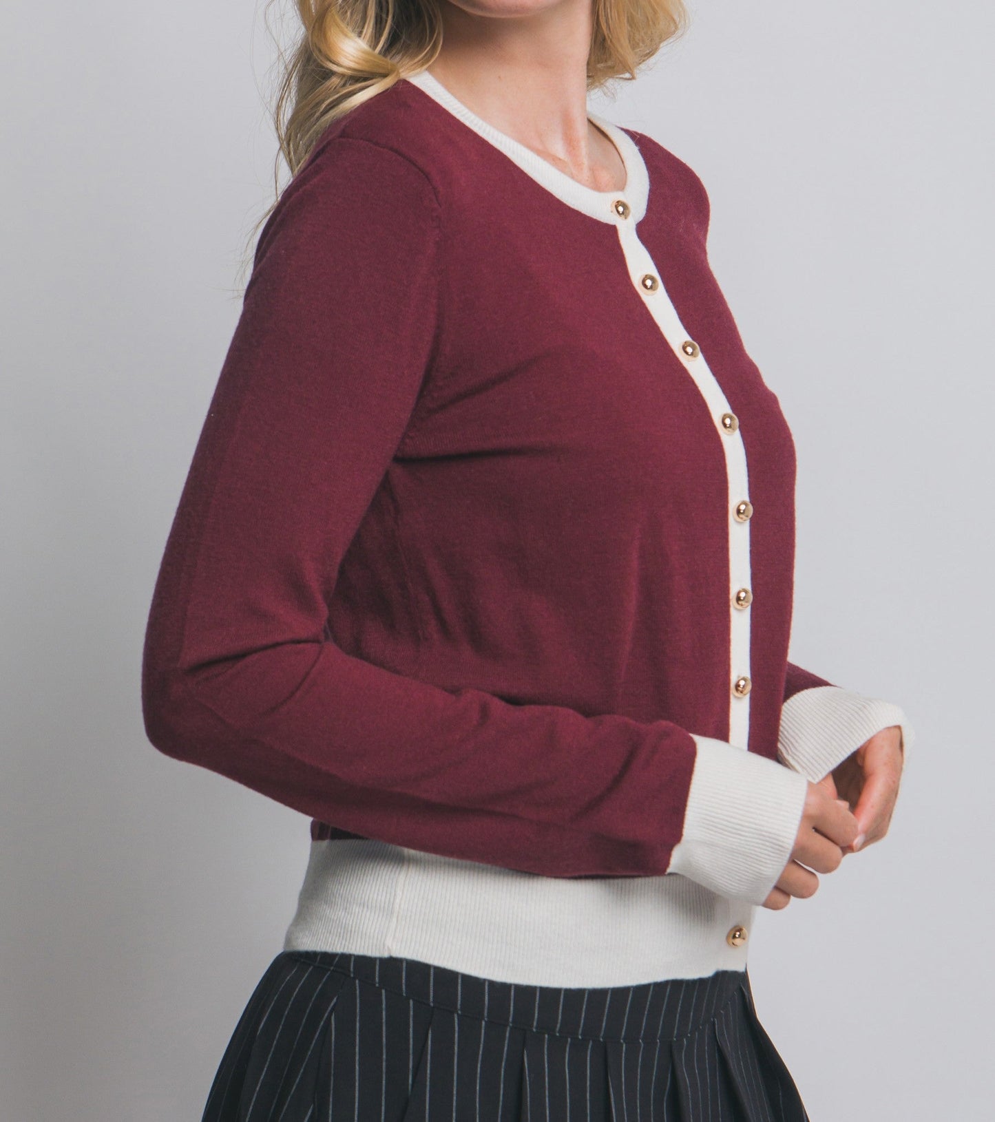Kinsley Long Sleeve Contrast Trim Cardigan