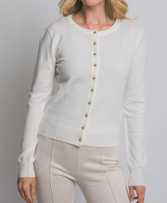 Gia Round Neck Golden Button Up Cardigan