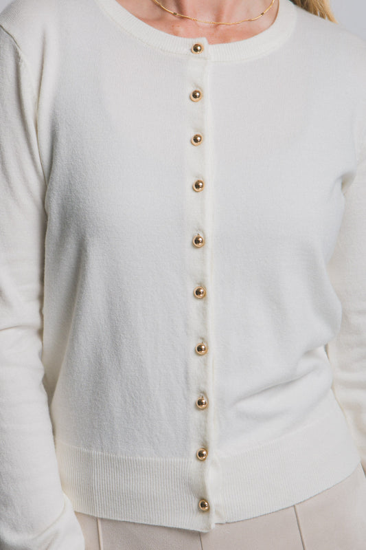 Gia Round Neck Golden Button Up Cardigan