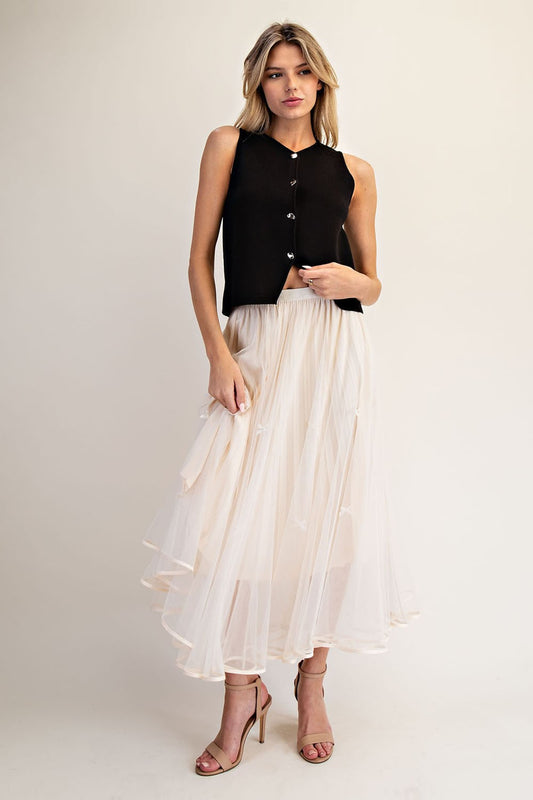 Dreamy Bow Detail Double Layered Mesh Skirt