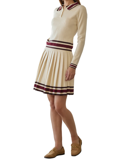 Leni Cream & Burgundy Collard 3 Button Top