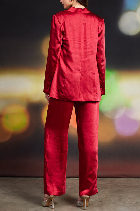 Soft Glow Satin Elastic Back Trouser Pant