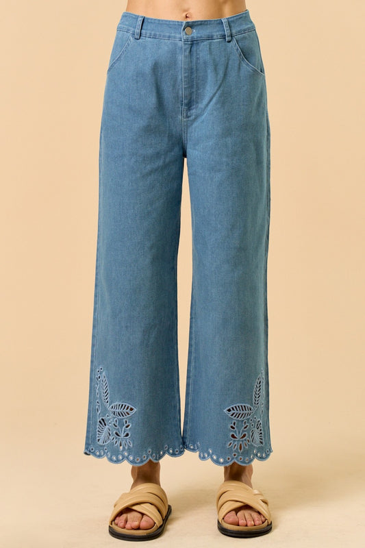 Teri Floral Embroidery Denim Jeans