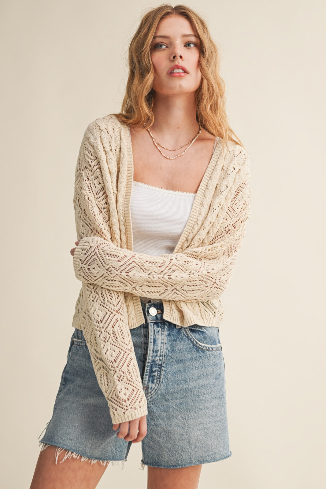 LINDA LIGHT WEIGHT CABLE KNIT CARDIGAN