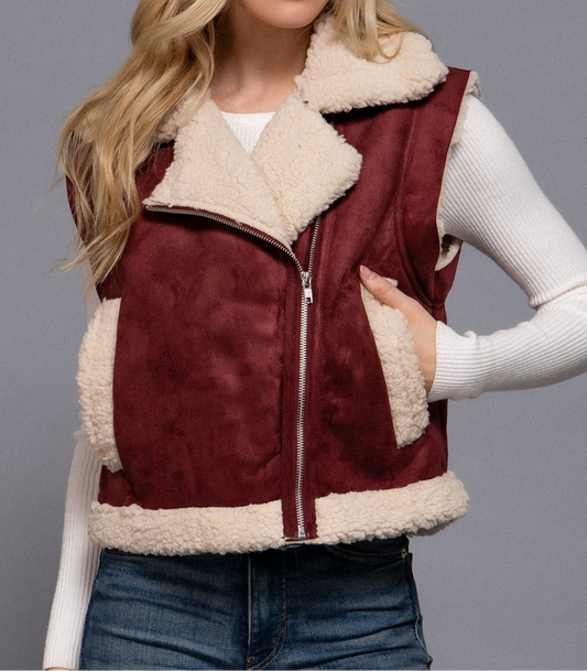 Ellie Faux Suede Inner Fur Zip Up Vest
