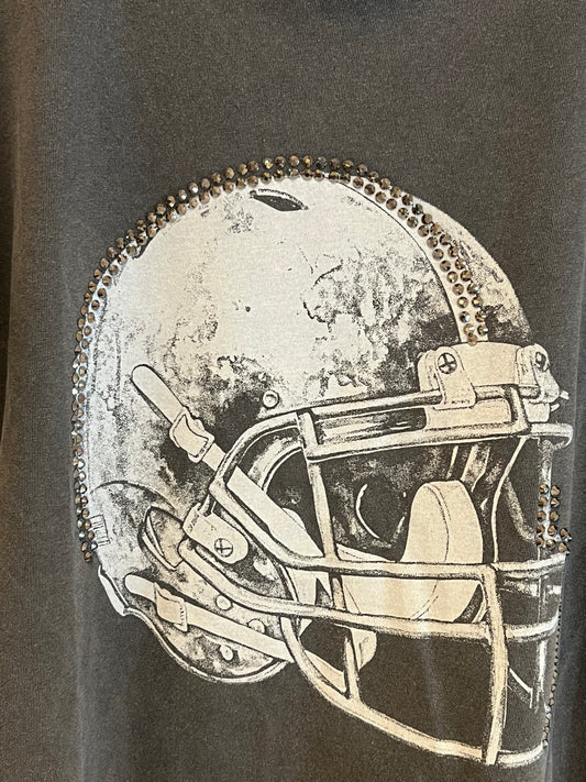 Rhinestone Football Helmet Oversized Graphic Tee