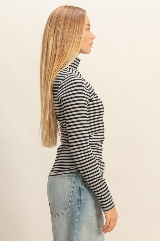 Maeve Fitted Stripe Turtleneck Pullover
