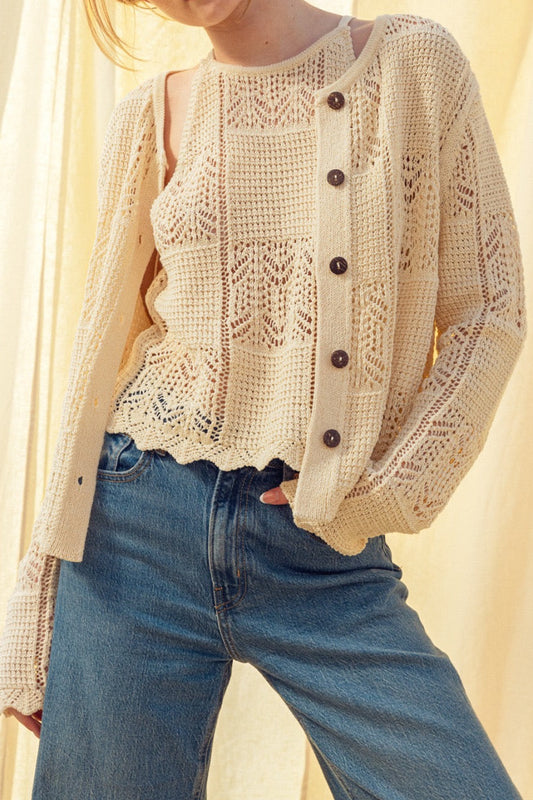 June Patch Work Effect Crochet Knitted Cardigan