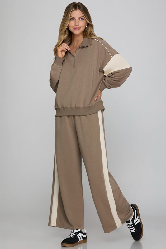 Michelle Contrast Half Zip Knit Pullover Top