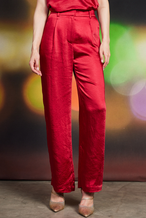 Soft Glow Satin Elastic Back Trouser Pant