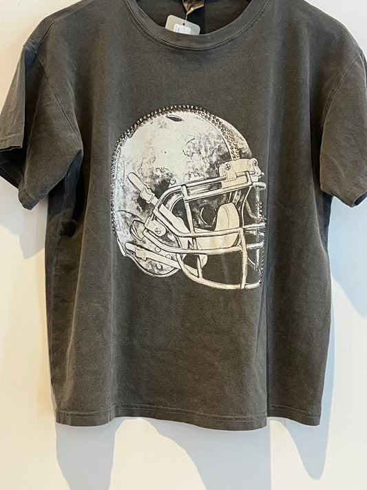 Rhinestone Football Helmet Oversized Graphic Tee