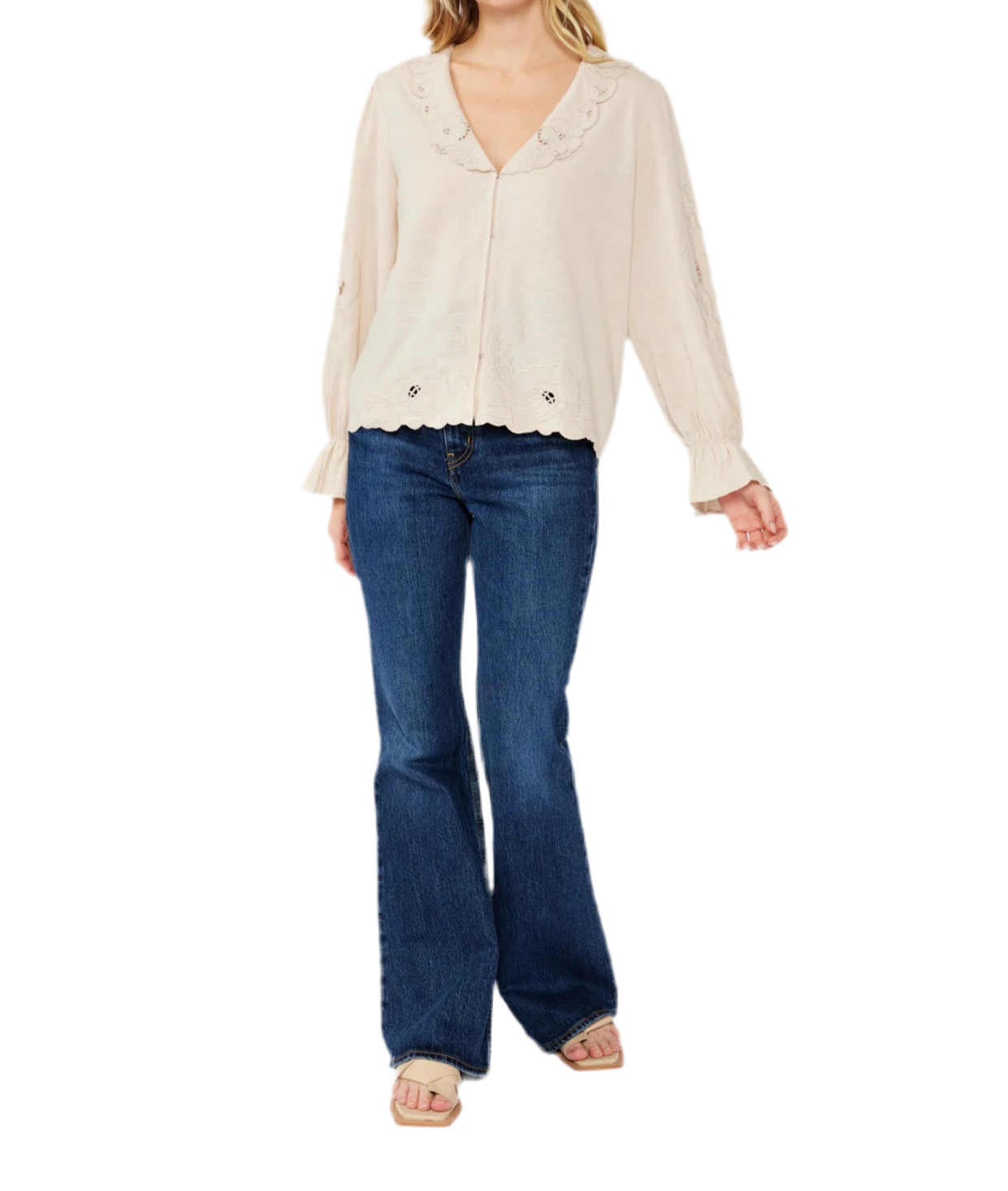 Lucy Long Sleeve  Embroidered Floral Cutout Top