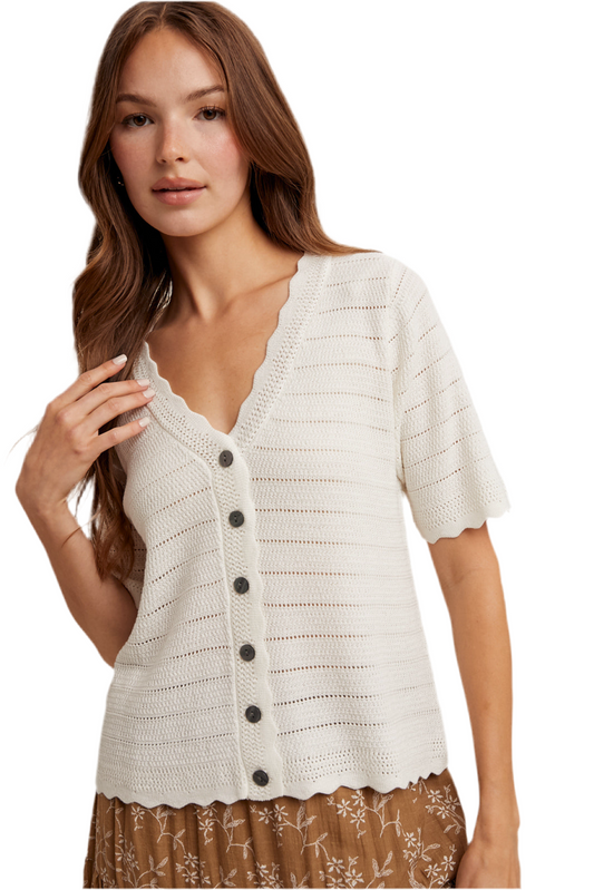 Dawn Scalloped Button-up Sweater Top