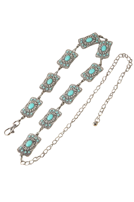 Turquoise Stone Detail Western Concho Chain Belt