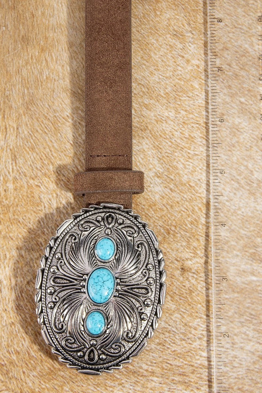 Western Oval Concho Vegan Leather Belt