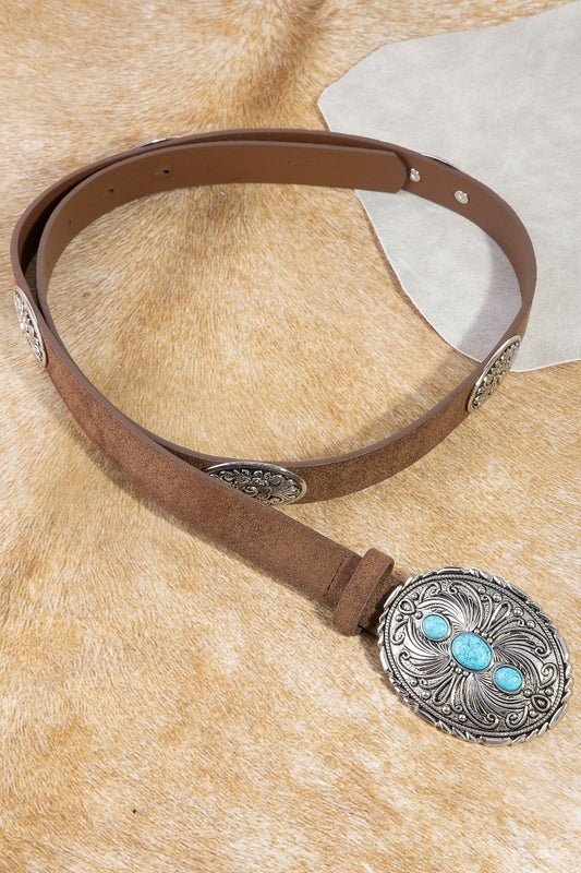 Western Oval Concho Vegan Leather Belt