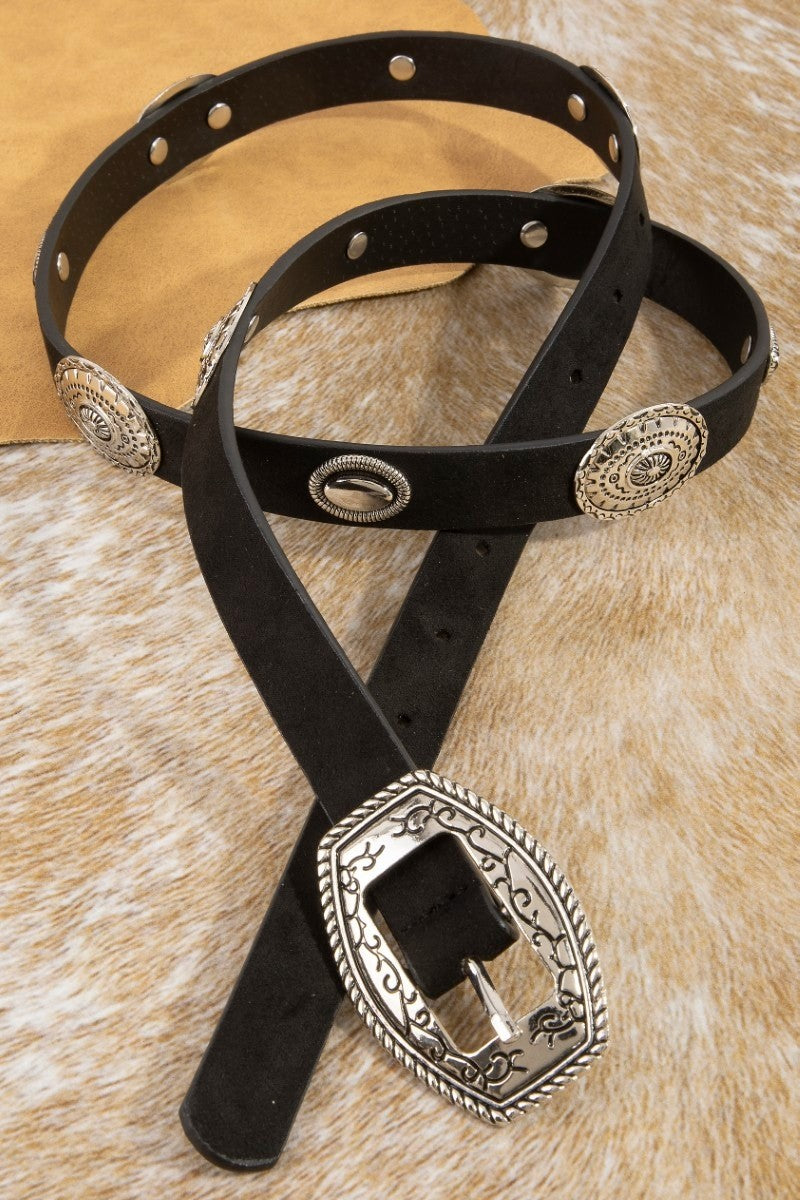 Concho Accent Suede Western Vegan Leather Belt