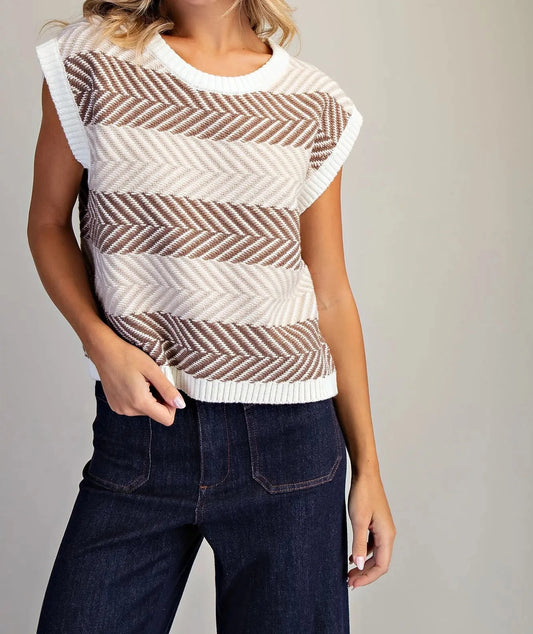 Chevron Striped Cap Sleeve Knit Sweater