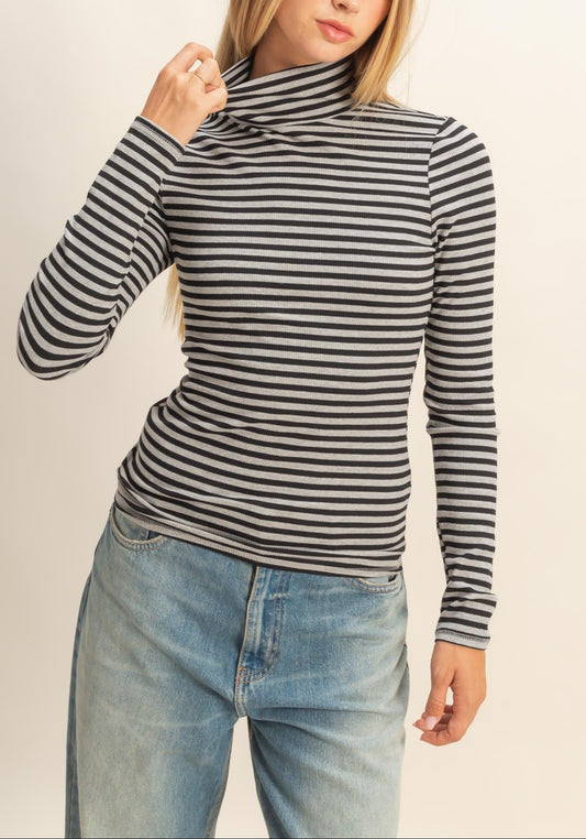 Maeve Fitted Stripe Turtleneck Pullover