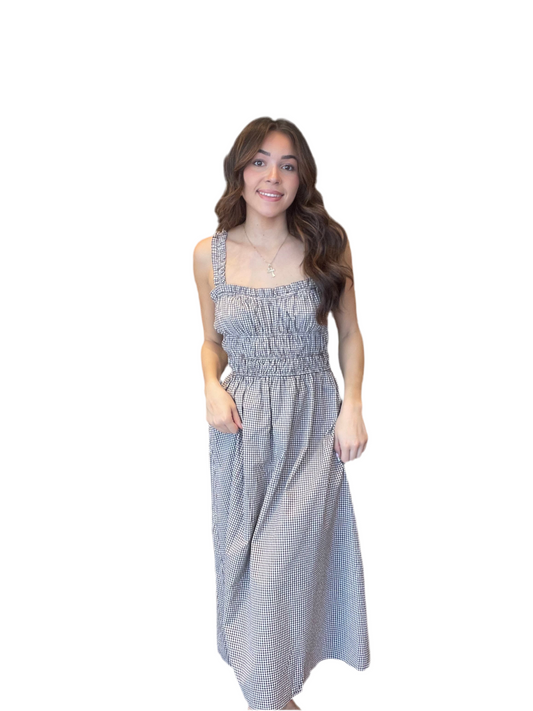 Charlene Brown Gingham Midi Dress