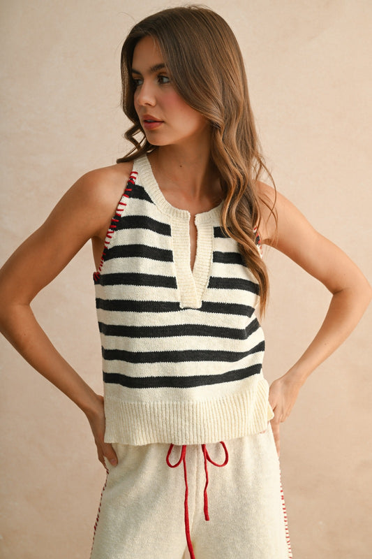 Sherrie Sleeveless Navy Stripe Knit Top