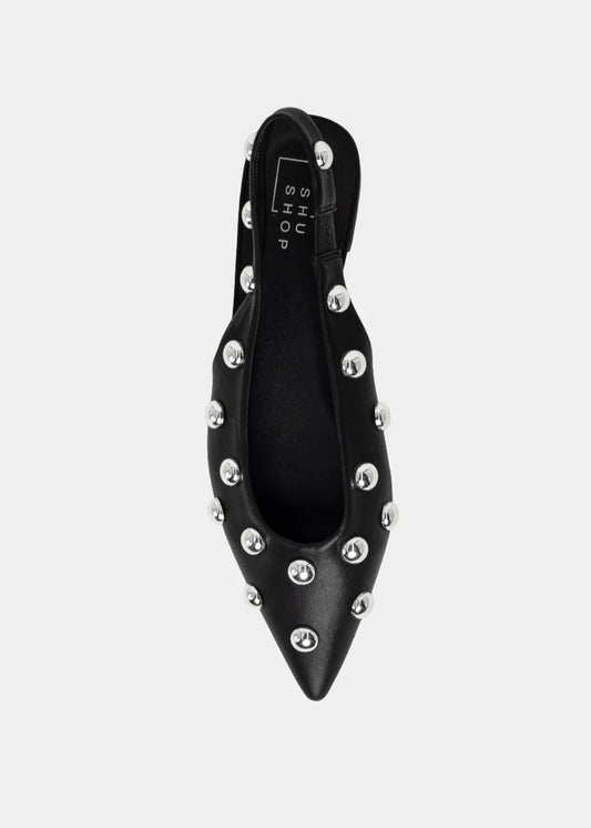 Shushop Arizona Black Flat Shoe With Studs