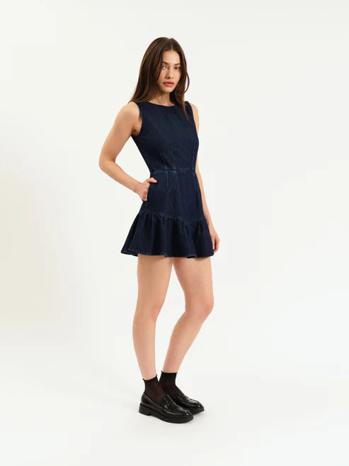 Daze Laurel Ruffle Dress in Moonlight Rinse