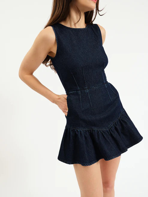 Daze Laurel Ruffle Dress in Moonlight Rinse