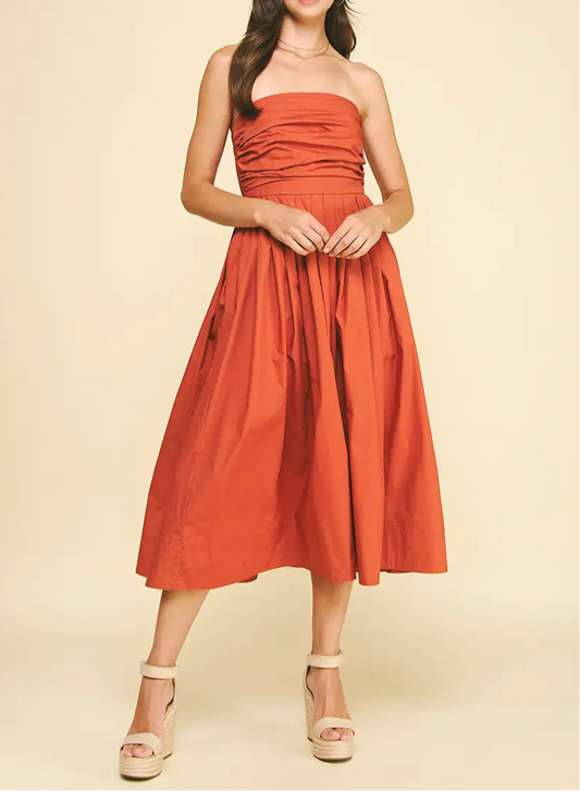 Beth Shirring Detailed Sleeveless Midi Dress