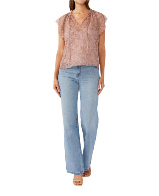 Romy Short Sleeve Ruffle Top With Spaghetti Neck Tie