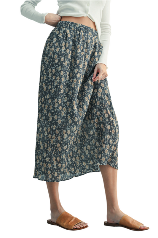 Thea Floral Crinkle Midi Skirt