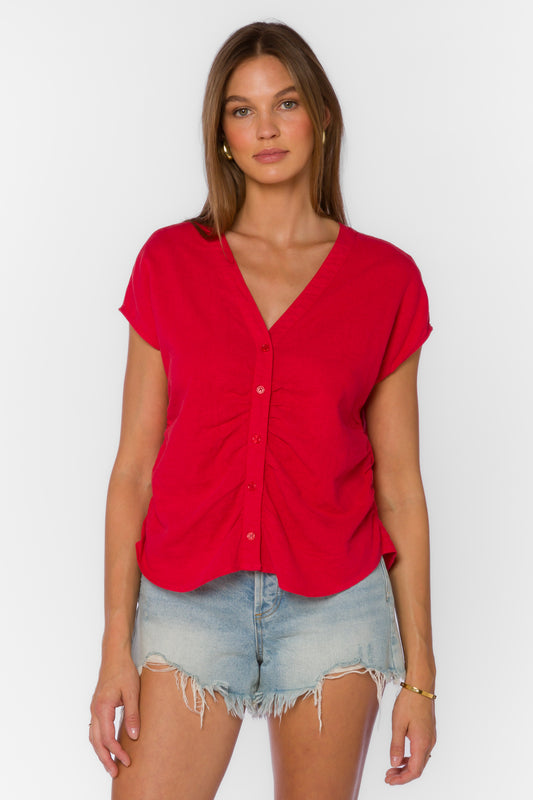 Alena Short Sleeve Button front Knit Top