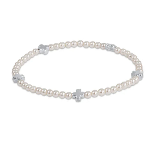 signature cross small pearl pattern 3mm bead bracelet - sterling by enewton