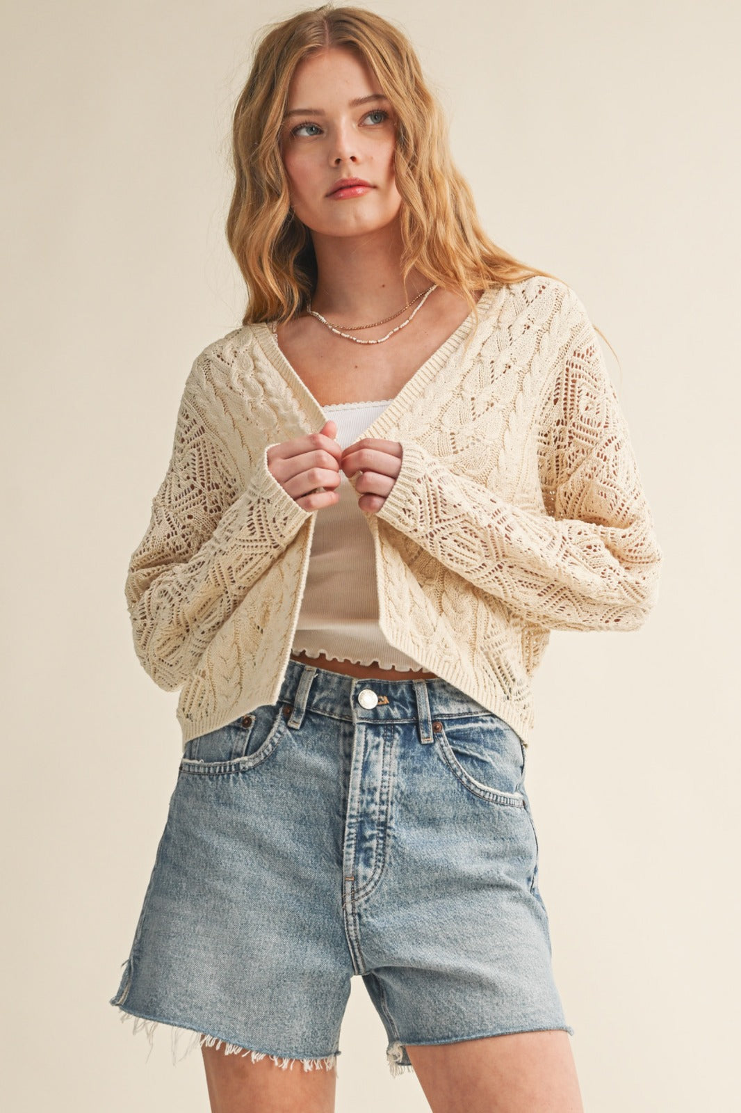 LINDA LIGHT WEIGHT CABLE KNIT CARDIGAN
