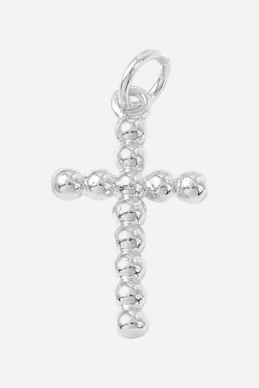 Farrah B Large Beaded Cross Charm - Silver