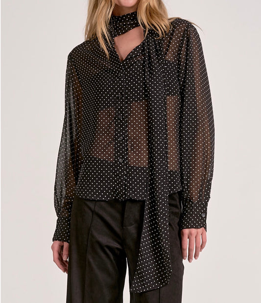 Dawn Long Sleeve Black Polka Dot Sheer Top