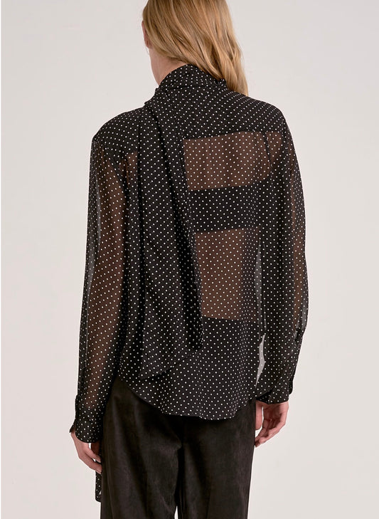 Dawn Long Sleeve Black Polka Dot Sheer Top