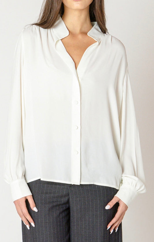 Tanner Long Sleeve Off White V-Neck Top