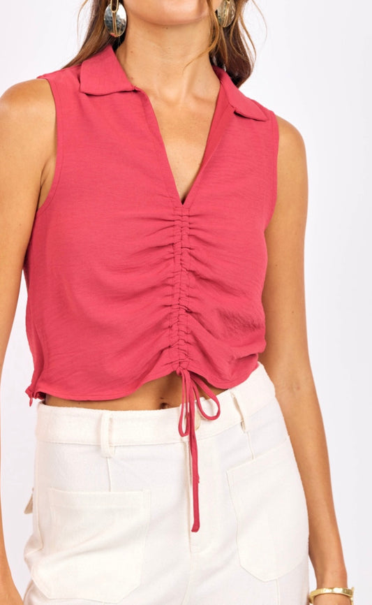 Scorched Collar Sleeveless Top