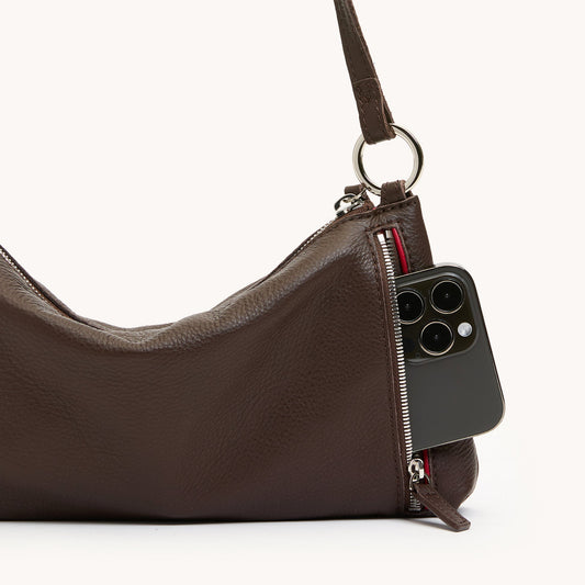 Hammitt | Kyle Leather Shoulder Bag in Espresso Pebble/Silver