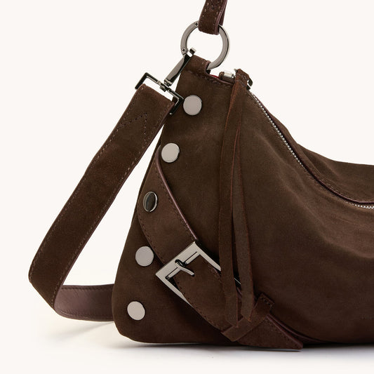 Hammitt| Kyle Medium Shoulder Bag Belted Suede/Gunmetal